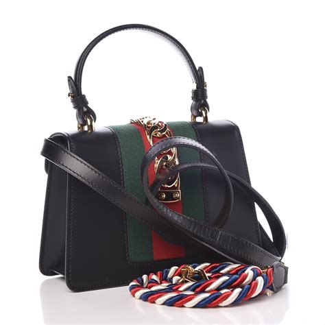 GUCCI Calfskin Mini Sylvie Top Handle Bag Black